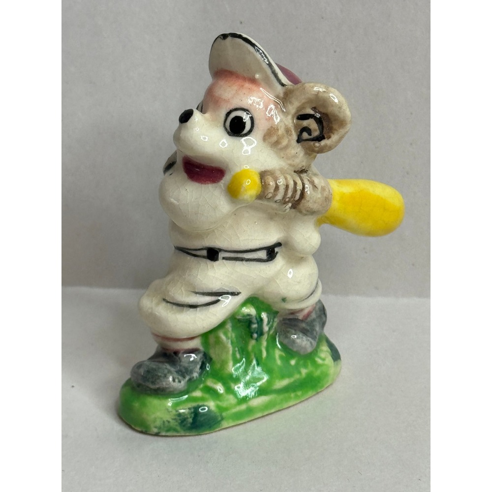 Vintage Japan Ceramic Mouse Baseball Player Salt Or Pepper Figurine Batting
